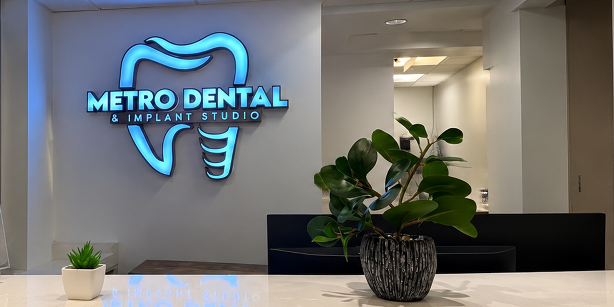 office check in area with signage